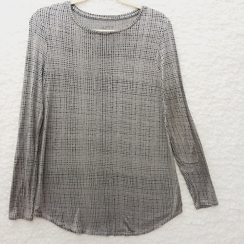 Blouse Tunic Long Sleeve Beige Black Minimalist Geometric Casual Everyday Size M